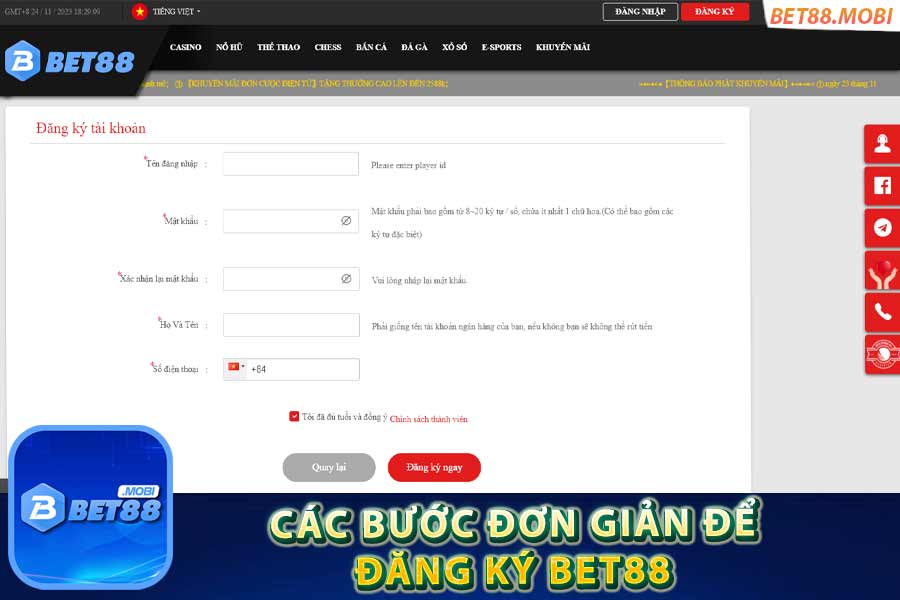 Đăng ký bet88 với các bước đơn giản với các bước hướng dẫn đầy đủ